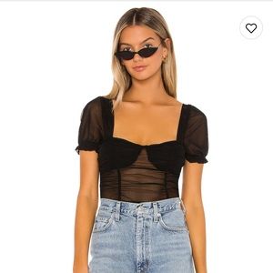 Revolve super down Pamela ruched mesh top in black